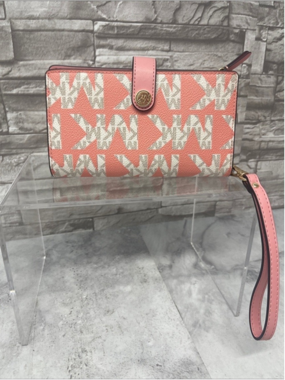Michael Kors Signature Logo Tech Wristlet Primrose Multi Pink & White